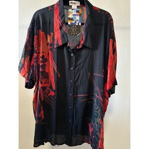 We Be Bop Oversized Shirt Blouse Plus Size 3X Black red Rayon Y2K New